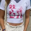 티셔츠 Y2K 패션 스타 보컬 콘서트 프린트 여름 egirl 흰색 작물 탑 슬림 2000 년