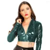 Women's Jackets Womens Glossy PVC Leather Stand Collar Short Coat Female Fashion Long Sleeve Jacket Gothic Zipper Croped Tops Rave Party