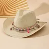 Breda randen hattar hink grossistkvinnor rosa tofs cowboy floppy strand sommar halm damer uv skydd panama sol 230515