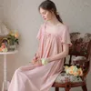 Vêtements de nuit pour femmes chemise de nuit en coton femmes à manches courtes robe longue douce princesse à volants nuisette rose Vintage Style victorien vêtements de nuit