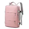 Backpack Pink Mulheres viajam de mochila repelente de água Anti-roubo de mochila casual elegante com tira de bagagem Backpack de porta USB 230516