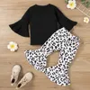 Cross Border Baby Spring Autumn Girls 'In Europa and America Children's Wear Flare Sleeve Top+Luipard Patroon Lange broek Twee -delige set