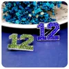 Brooches Full Bling Rhinestone Number "12" Brooch Pins Green&Blue 2Colors Available