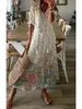 Casual Dresses Women Bohemian Long Dress Casual V Neck Half Sleeve Loose Floral Dress Female Vintage Drawstring Holiday Beach Dress Vestidos 230515