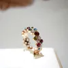 Toca de banda charme fêmea pequena redonda de pedra rosa anel de ouro rosa anel de noivado vintage anéis de casamento coloridos para mulheres