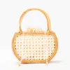 Tote Round Vintage Straw Handtas Handgemaakte natuur geweven uitgehold uit Rattan Beach Tas Vakantie Half Moon Purse Casual 230509