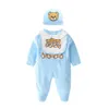 Rompers Spring and autumn born baby toddler clothes cotton Unisex Cartoon long-sleeved baby boy girls romper And hat Bibs Set 230516