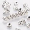 Beads Other 50/100pcs 8mm Rondelle Disc 316 Stainless Steel Silver Crystal Spacer With Rhinestone For Jewelry Making DIY Bracelet