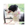 Hundhalsar Leases Personlig blommig krage och koppel Set Custom Small Medium Large Pet ID Lead Flower Print Graved X0703 Dro Dhokw