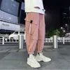 Calça masculina calça de carga masculina moda masculina casual pantalones hombre rosa hip hop esportes calças de streetwear japonês preto calças de moletom 230516