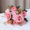 Flores decorativas Rose peony Fake Silk Flor Small Bouquet Home Party Spring Casamento