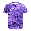 メンズTシャツ2023 3DデジタルプリントカジュアルTシャツローズパターン女性のクルーネックルーズ半袖