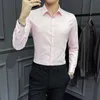 Casual shirts voor heren Spring Solid Color Long Sleeve Herenhirt Koreaanse versie Slim Fit Chic Fashion Blouses Polo Neck Male kleding Business Pak 230516