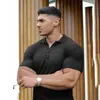 Men's Polos Knitted Polo Shirt Men Fitness Workout Skinny Short Sleeve T-shirt Male Bodybuilding Tee Shirt Sports Polos Summer Gym Clothing 230515