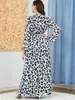 Qnpqyx جديد أنيقة أنيقة النساء أبيا مسلم مجموعات Kaftan Leopard طباعة فستان متواضع ثوب المساء التركي يرتدي رمضان
