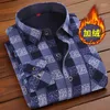 Men's Dress Shirts Winter Men's Plush Thickened Warm Long Sleeve Plaid Men Button-down Collar Thick Business Shirt Camisa Masculina