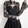 Camicia Punk Colletto in pizzo Coprispalle corto sexy Bolero Donna Scialle a mantella in rete Elegante mantellina gotica Manica lunga trasparente Top