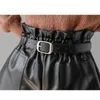 Women's Shorts Women's Leather Shorts Pu High Waist Elastic A-line Wide-legged With Belt Black Brown Elegant Bottoms Casual Short Mujer 230516