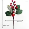 Fleurs décoratives 1 pc Artificielle Noël Branche De Baies Rouges Flocon De Neige Pin Aiguille Cône Branches Pour Noël DIY Guirlande Fourniture Noel Decoratons