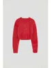 Damenpullover 2023 Frauen roter kurzer gestrickter Pullover Herbst- und Wintermode Damen Oansatz langärmeliger Pullover Strickwarenoberteil