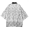 Ethnic Clothing Black Striped Printed White Cardigan Fashion Street Beach Japanese Kimono Robe Men Shirts Yukata Haori Women's