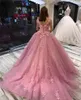 Quinceanera-jurken Princess Pink Sweetheart Appliques Beading Ball Jurk met veter tule plus size sweet 16 debutante feest verjaardagsvestidos de 15 anos 125