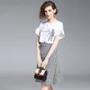 Skirts 2023 Style Summer Women Twinsets Short Flare Sleeve T-Shirt Tops Fashion Slim Plaid Zipper Skirt Two Pieces Set