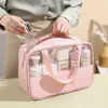 Косметические сумки корпусы Tas Kosmetik Jahitan Sulaman Personal Mandi Kapasitas Besar Transparan PVC Penyimpanan Perjalanan Portabel Tahan Air Pu 230516