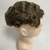 6インチペルーのバージンヘアヘアピース32mm波薄茶色7＃8x10フルノットヨーロッパ人のためのフルノットPUトーピー