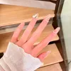 Falska naglar vårdande nagelförbättring patch persika kärlek bär långt stycke perfekt för bröllop prom C44