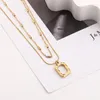 Pendant Necklaces Hollow Lava Square Necklace Bracelet For Men Women 2-layer Gold Color Stainless Steel Charm Chain Jewelry Gift(GN281)