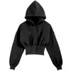 Women's Hoodies Women Short Hooded Sweatshirt Long Sleeve Thick Female Casual Sports Pullover Girl Streetwear Autumn Winter Black Red Wine