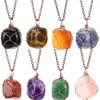 5 Styles Natural Stone Wire Winding Pendant Oregelbundet Amethyst Rose Quartz Crystal Agate Halsband smycken Tillbehör