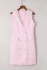 Pink Frayed Edge Double Breasted Tweed Vest Dress Q3bs#