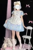 Swobodne sukienki oryginalne japoński harajuku punkowy łuk szwu dziewczyna moda lolita temperament kawaii słodka niebieska sukienka