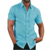 Erkekler için Sıradan Gömlek Yaz Pamuk Keten Erkekler İçin Kısa Kollu Bluzlar Soliddown yaka Resmi Plaj Erkek Giyim 230516