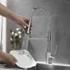 Kitchen Faucets Modern Faucet Brushed Nickel Brass Single Handle Pull Down Spring Spout Tap Cold Water Sink Mixer AT8814BN