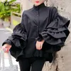 Damenblusen Damen Blusas Celmia 2023 Mode Layered Flare Langarm Solid Black Streetwear Shirts Lässige elegante Knöpfe Tops