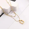 Pendant Necklaces Hollow Lava Square Necklace Bracelet For Men Women 2-layer Gold Color Stainless Steel Charm Chain Jewelry Gift(GN281)