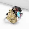 Кластерные кольца Cizeva 925 Серебряная марка ретро черное золото кольцо луна Камень Инлай роскошная пара Гот African