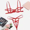 Kvinnors badkläder Kvinnor Slim Decor Cut Out Underwire Underkläder Set Two Piece Underwear Bowknot Spets Sexig klänning med benband