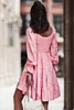 Pink Foil Print Smocked Bodice Layed Mini Dress B2A5#