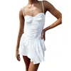 Robes Décontractées Puloru Blanc Sling Irrégulière D'été Mini Robe Femmes Sans Manches Dos Nu Bretelles Spaghetti Corset A-Line Short Beachwear