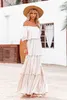 Abiti premaman Bohemian Off Shoulder Abito da donna Boho Gown Bianco Elegante maternità francese Pography Abito lungo Patchwork Abbigliamento incinta 230516