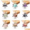 Pendant Necklaces Eight Pointed Star Necklace 3D Geometry With Natural Stone For Men And Women Drop Delivery Jewelry Pendants Dhjt2