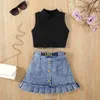 Cross Border Foreign Trade Girl Sleeveless Top Denim Short Skirt Two Piece Set Children's Infant and Young Baby Summer Clothing