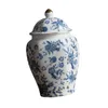 Storage Bottles Flower Vase Jar Can Arrangement Blue And White Porcelain Pot Elegant Ginger With Lid Ceramic Tea