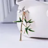 Broches luxe cristal vert émail broche bambou pour femmes hommes simulé perle arbre plante broche Banquet fête mariages bijoux