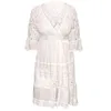 Vestidos casuais vestido de coral floral branco Mulheres sem mangas cintura cistão Mini oco para fora Lace Boho