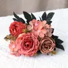 Flores decorativas Rose peony Fake Silk Flor Small Bouquet Home Party Spring Casamento